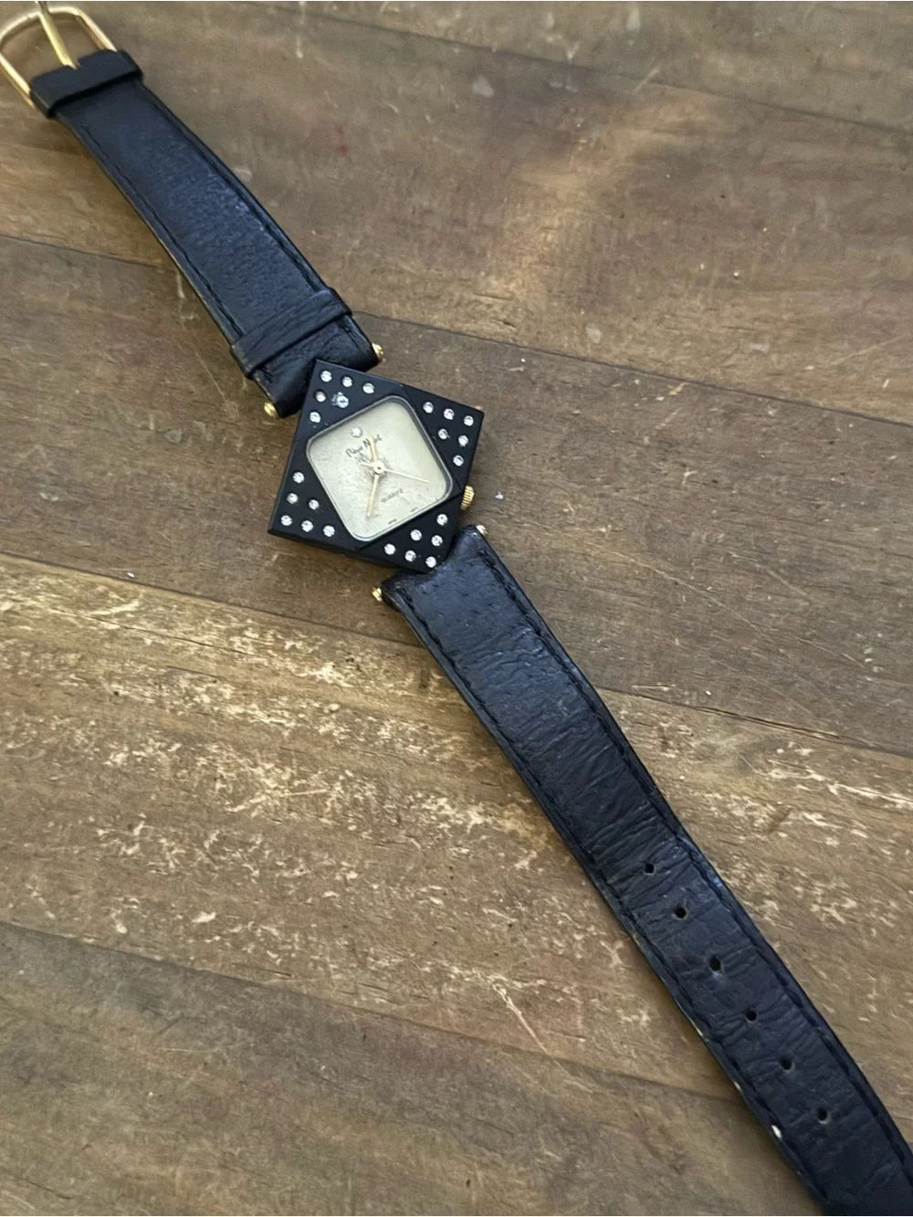 Vintage Pierre Nicol diamond shaped quartz leather watch
